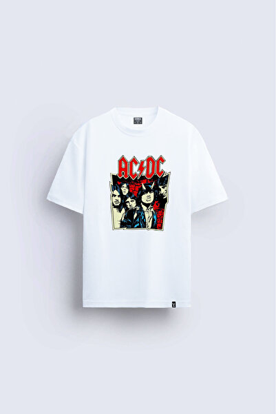 AYDESİGN Μπλουζάκι AC DC με στάμπα Crew Neck, λευκό