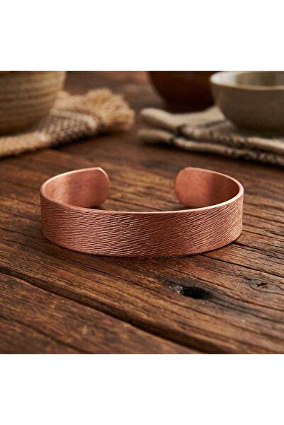 Zib Grips Velvet Copper Çizgi Desen Bakır Bilezik El Yapımı Boho Spiritüel He...