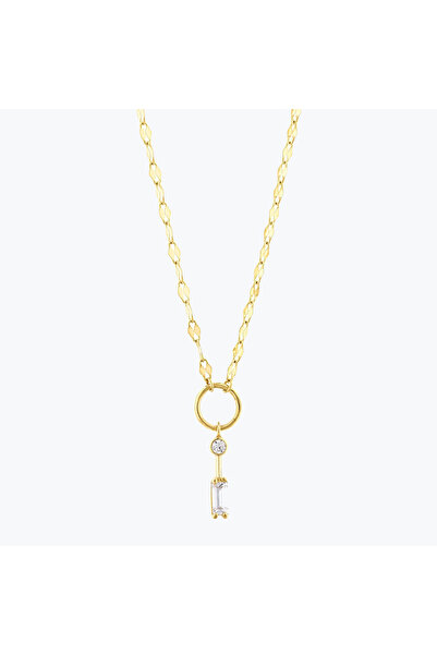 Goldium Jewellery Goldium Minimal ve Baget Taşlı Çubuklu Ezme Forse Zincir Ha...