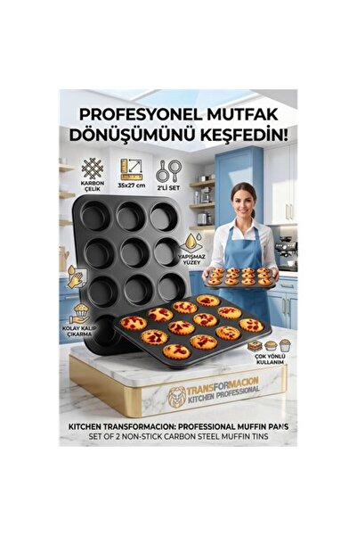 ModaCar Set of 2, 12-Piece Muffin Molds |   Carbon Steel Fireproof Non-Stick ...