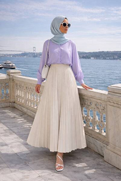 comstar Women's Premium Pleated Beige Long Hijab Skirt