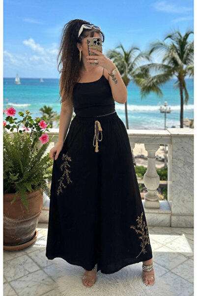 AZRA BUTİK Fusta pantalon brodata neagra