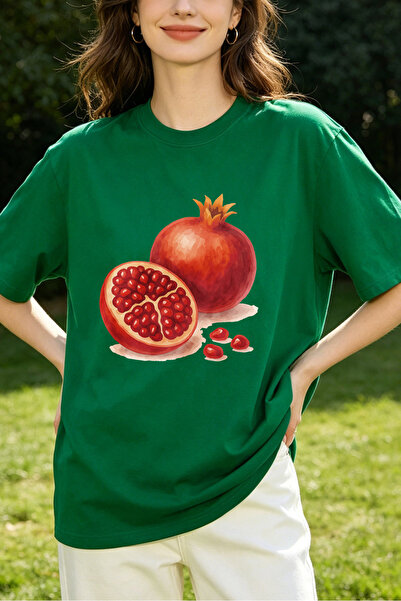 Fleck Womens T Shirts Pomegranate Fruit Print Casual Loose Fit Summer Top