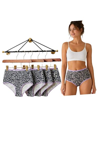 MİSS DONLİZZA Leopard Gray Patterned High Waist Women's Panties 4 Pieces