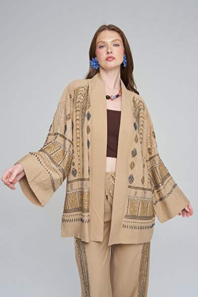 Orfeo Negro Women's Special Design Bead Embroidered Kimono