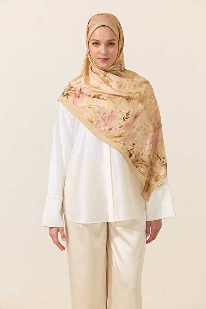 cs camellia scarf Watercolor Cotton Viscose Shawl - Pink Yellow
