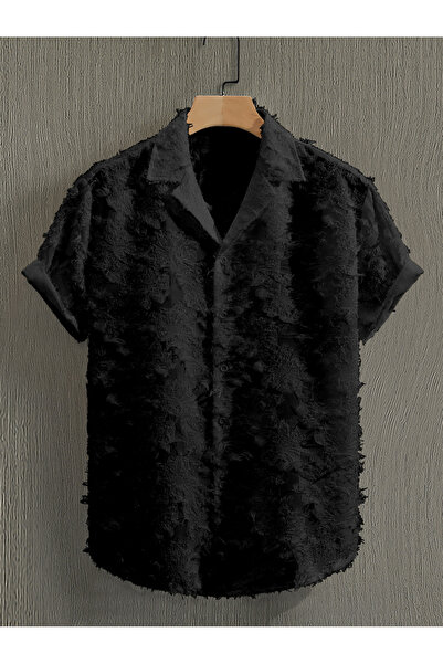 Take Two By Styli Men Black Textured Short Sleeve Shirt