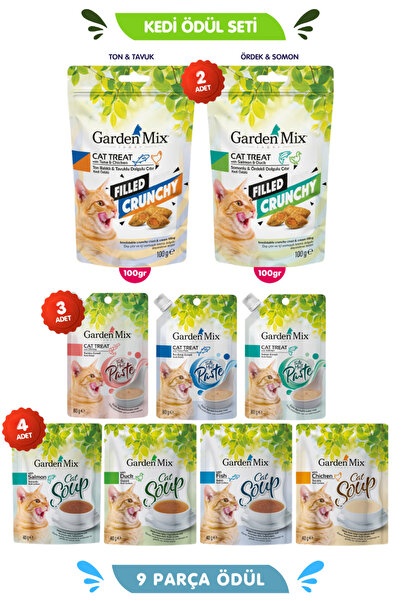 Gardenmix 9 Adet Kedi Ödül Maması - 2 Lezzet İçi Dolgulu Crunch 3 Adet Ezme 4...