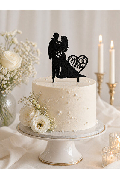 Dekor 💍 Mr&Mrs Çift Figürlü Pasta Süsü – 14 cm