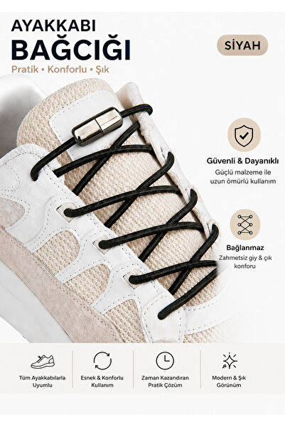 AiryFooT Vidalı Kilitli Akıllı Yuvarlak Bağcık, Elastik Pratik Ayakkabı Bağcı...