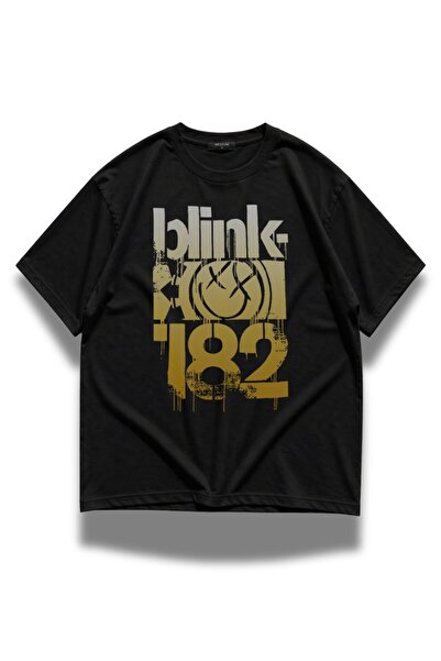 Fuddy Moda Μπλουζάκι Unisex Oversize με χρυσό τύπωμα Blink-182 και θέμα ροκ σ...