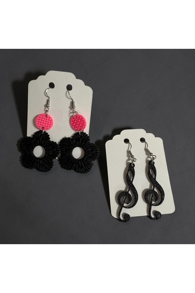 Major Hobi Black Left-Handed Switch and Pink Floral Earrings Set - Modern Mus...