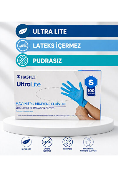Medicalx UltraLite Mavi Nitril Muayene Eldiveni Pudrasız Lateks İçermez Small...