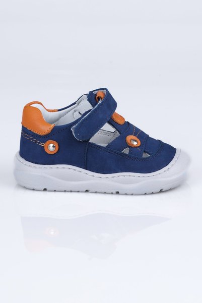 Sibel S.023 Genuine Leather First Step Sandals İ.B.-Denim-Orange - 25