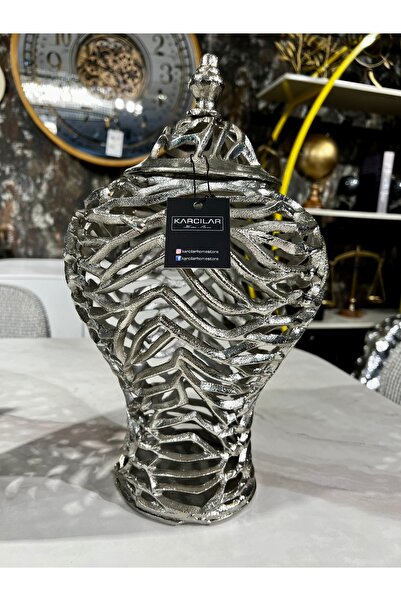 KARCILAR HOME STORE 22 x 40 cm gümüş renkli döküm vazo