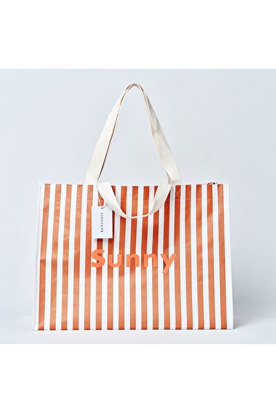 SunnyLife | Kahve Beyaz Çizgili Büyük Boy Carryall Plaj Çantası