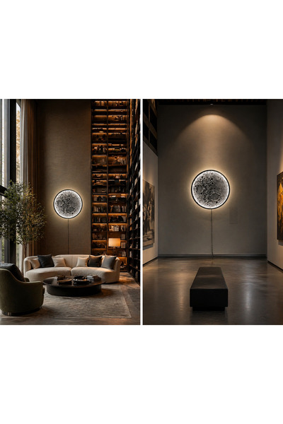 homedecorlia Ay Kabartmalı Sanat Eseri Tablo, Duvar Aydınlatması, Beyaz ve Ço...