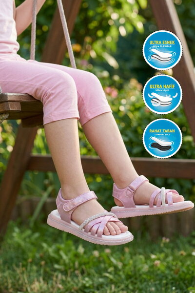Generic Brand Sandale plate roz cu velcro pentru fete