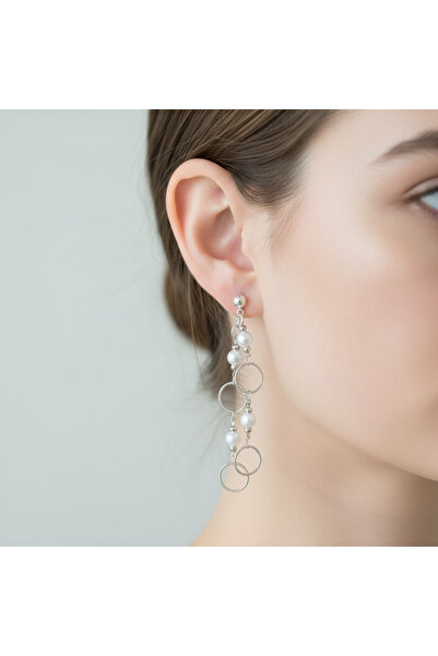 Nevgiss Aksesuar Pearl-Studded Ring with Nickel Material Dangle Concept Earri...