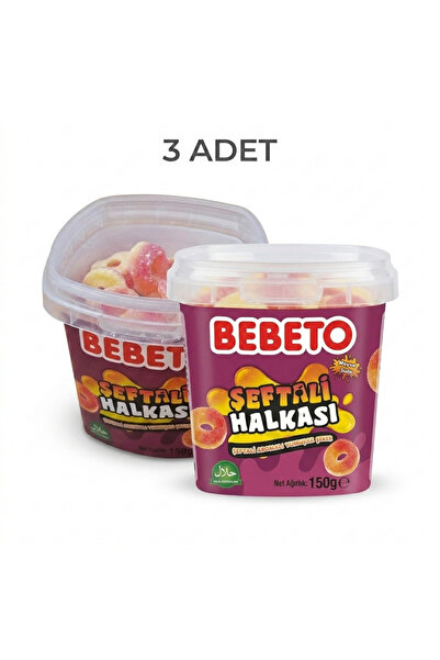 BEBETO Şeftali Halka Yumuşak Şeker 150 g Kova 3 adet