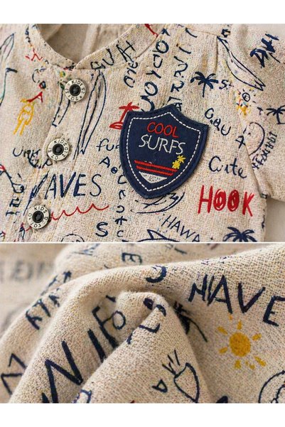 Arı Bebe Baby Boy Summer Tricot Fabric Snap Fastener Front Open Short Sleeve Romper
