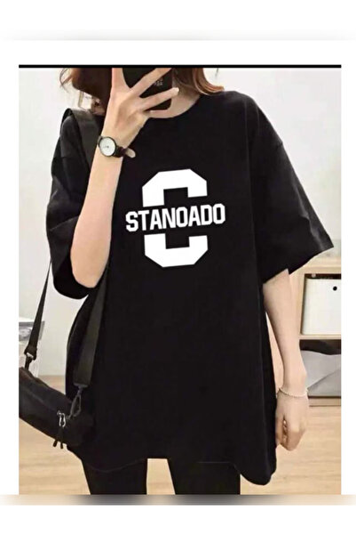 TİMİSİVA Unisex Oversize kroj Štampano okrugla kragna Kratki rukav CRNA majica