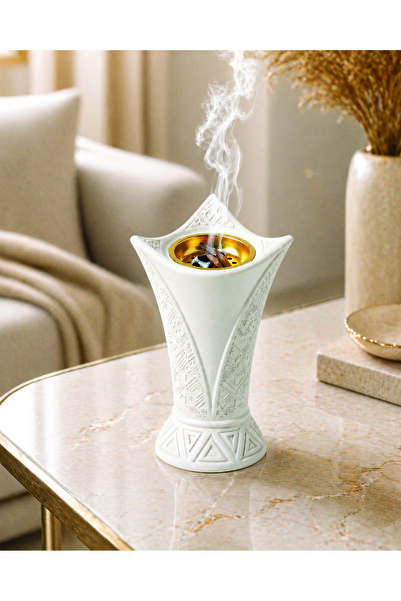 Ghaith Store Royal Lotus White Incense Burner Arabic Style Luxury Gold Bowl I...