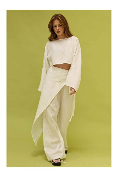 Coral Stoned Loose Linen Trousers 36642 White
