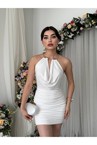 YURELİ Sırt Dekolteli Drapeli Siiyah Mini Elbise