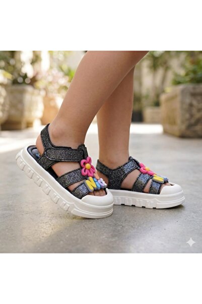 KİNDEP (Kids) Non-Slip Sole Children's Sandals Black White