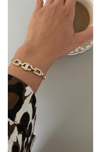 MonCheriAccessoire 14K Altın Kaplama Kilit Detaylı Gold Bileklik