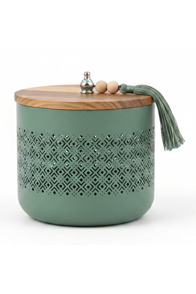 AKDC Sage Green Metal Candy Storage Jar with Wooden Lid –18 × 17 cm