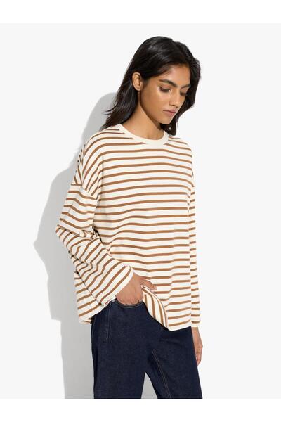 PARFOIS Kadın Çizgili T-Shirt %100 Pamuk