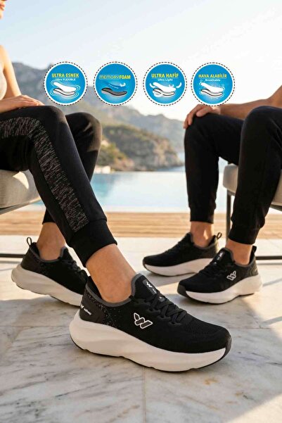 WALKWAY Flexnova g Black-White Memory Foam Unisex Sports Shoes