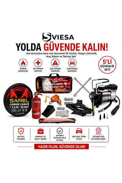 Sviesa 5’li Araç Acil Durum Seti Kriko Takviye Kablosu Kompresör Bijon Anahta...