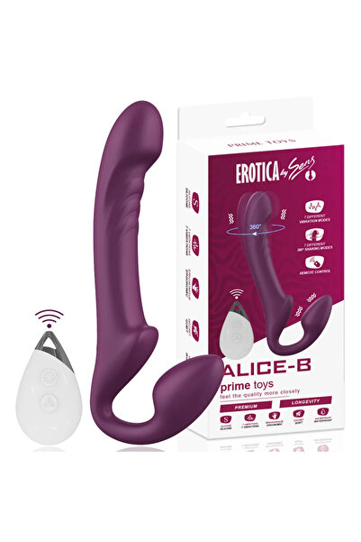 Alice Şarjlı Uzaktan Kumandalı Rotasyon Hareketli Çift Taraflı Strapless Strapon Vibratör