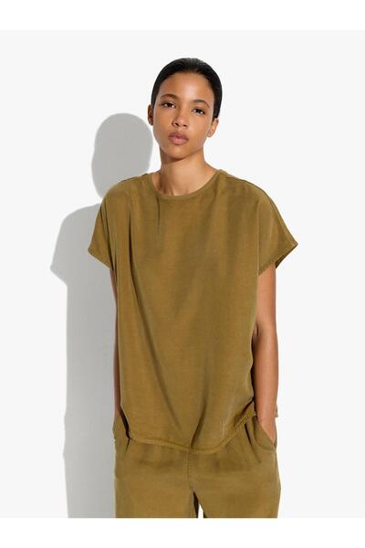 PARFOIS Kadın %100 Liyosel Düz T-Shirt