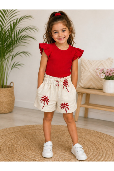SANTRALBEBE Girl's Shorts and Ruffled Sleeve Set