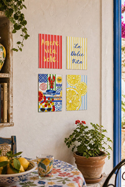 BYC TÜRKİYE La Dolce Vita Tablo Seti 4'lü Set – Sicilya Temalı- 15x20 cm, 3 mm MDF, UV Baskı