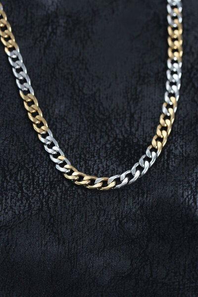 Lisinya 316L Steel Silver and Gold Color Curb Men's Necklace -