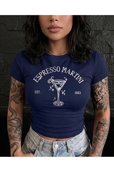 Mayer Butik Tricou crop pentru femei, cu imprimeu Espresso Crystal Stone, cu ...