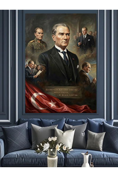 Artmeg Mustafa Kemal Atatürk Portret Decorativ pe Pânză - Tablou din Lemn MDF