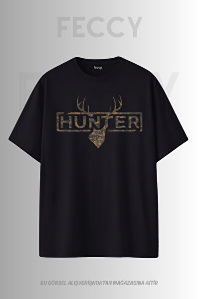 FECCY Tricou unisex supradimensionat cu imprimeu Hunter, tematică Hunter, pen...