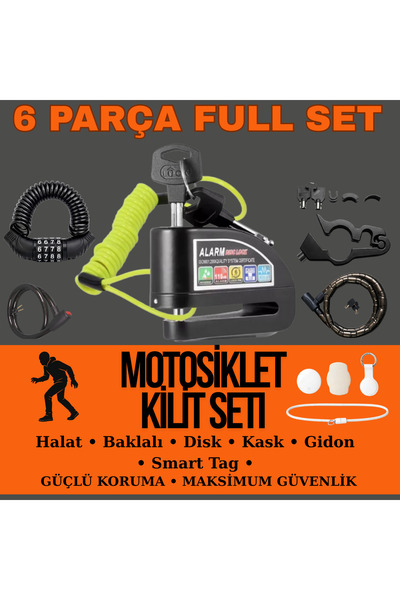 ax7 6 Parça Full Motosiklet Kilit Seti ve Smart Tag Takip Cihazı