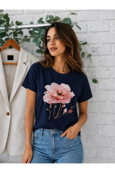By Layina Oversize Large Size T-Shirt with Rose Detail / T-Shirt