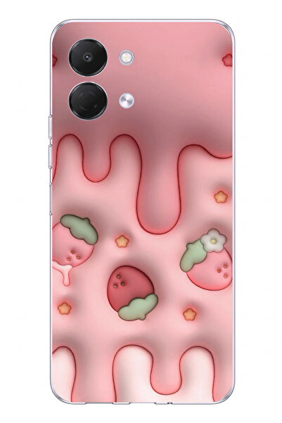 TechTree Tecno Spark GO 3 Uyumlu Çilekli Pasta Baskılı Silikon Kılıf