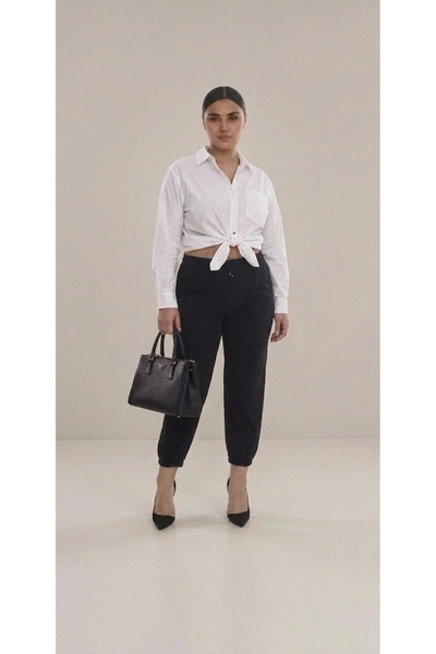 Hey Butik Full Likralı Pamuk Kumaş Büyük Beden Lastikli Paça Kadın Pantolon