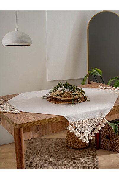 BUDOKU HOME BULDAN İŞİ PÜSKÜLLÜ EL DANTELLİ MASA ÖRTÜSÜ