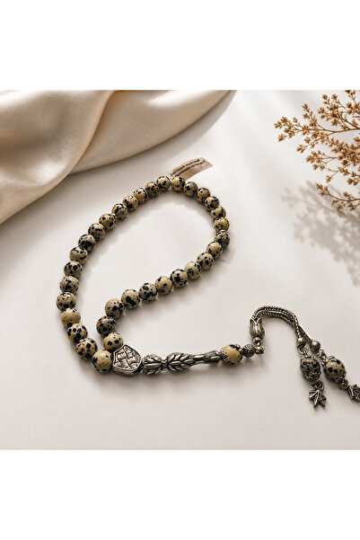 evcikuş Dalmatian Jasper Natural Stone Sphere Cut 33 Pieces 8mm Prayer Beads