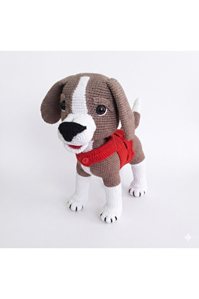 MİNOHOUSE Amigurumi Kırmızı Yelekli Sevimli Dost Köpek Organik Oyuncak
